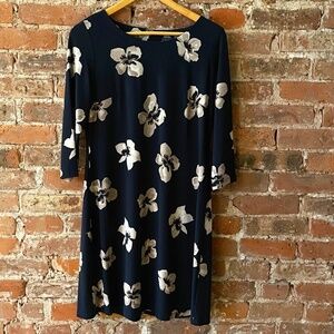 Tommy Hilfiger Floral Print Black/ Beige Knee Length Dress